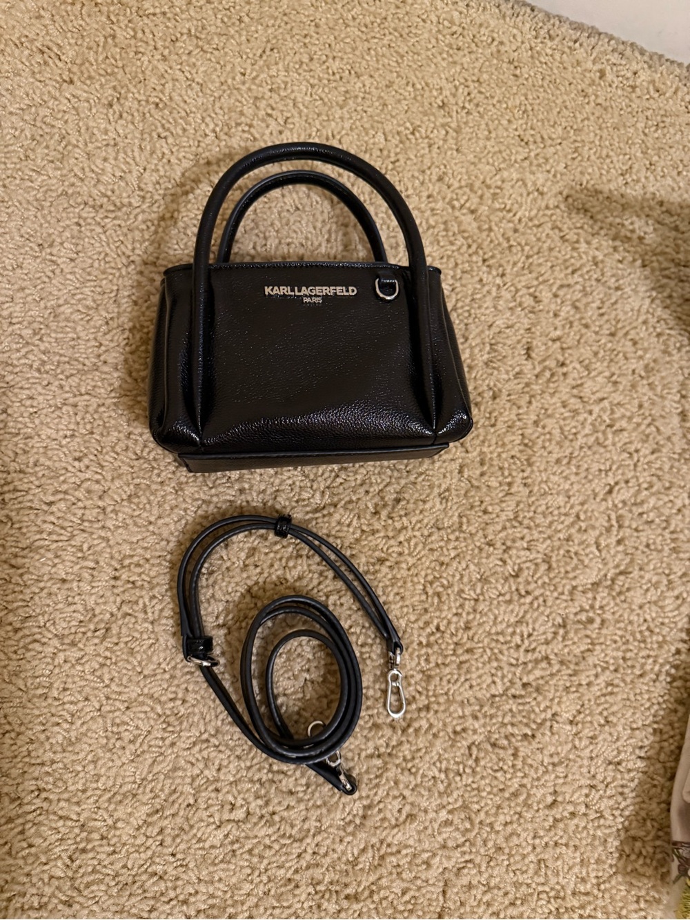 Karl Lagerfeld Black Mini Crossbody Satchel Bag with Detachable Strap
